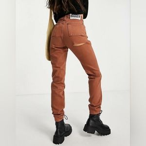 NWOT Free People Ragged Distressed Mom Jeans Back Slit Butt Cut 30 Small 4/6